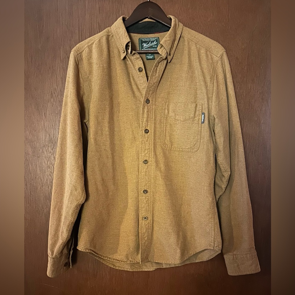 Woolrich Button-Up Shirt Men’s Small Unisex Tan Brown 100% Cotton